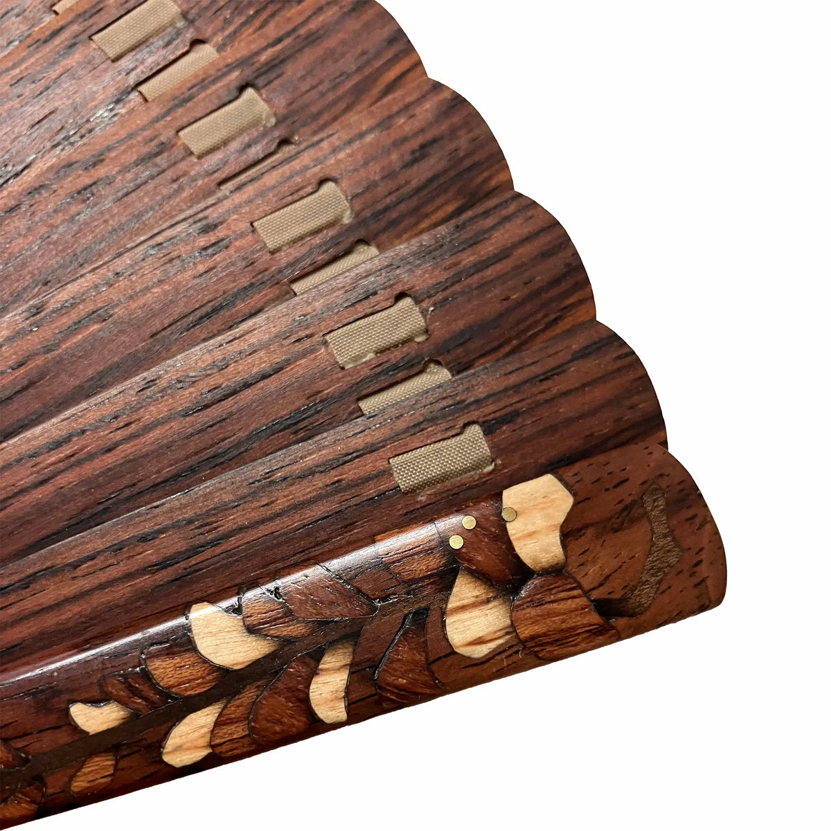 VALEDO, Firenze, Spain, wood inlay workwisteriaLeatherfolding fanin a box made of paulownia wood