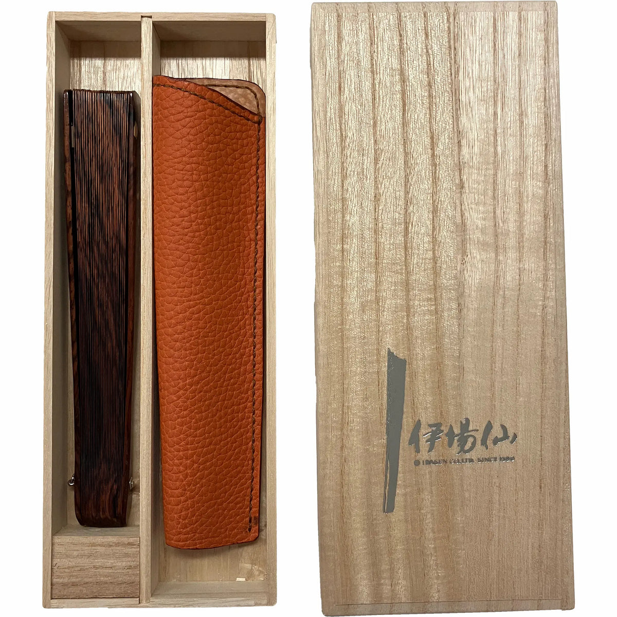 VALEDO, Firenze, Spain, wood inlay workwisteriaLeatherfolding fanin a box made of paulownia wood