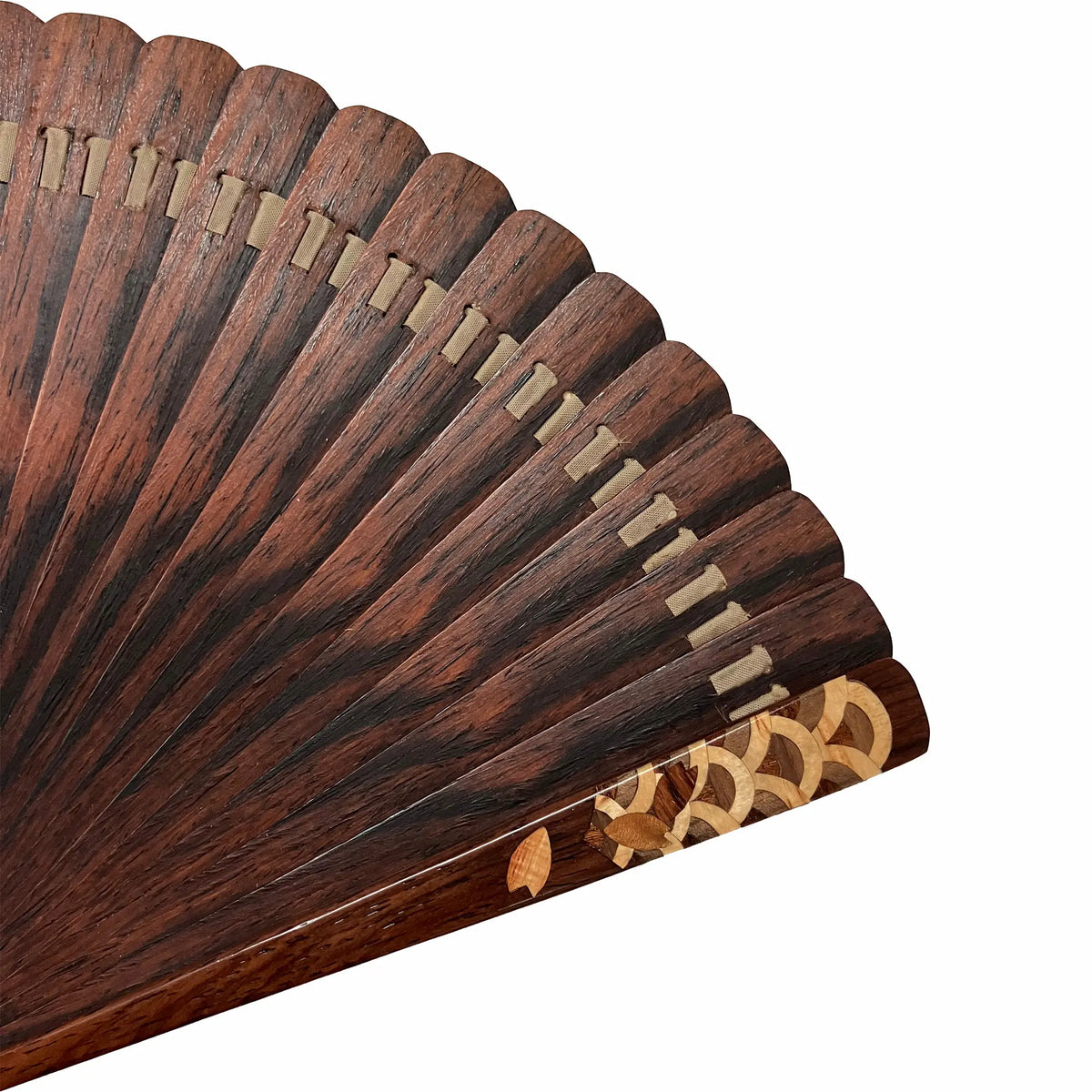 VALEDO, Firenze, Spain, inlaid wood, blue sea wave, leatherfolding fanin leather and paulownia wood box