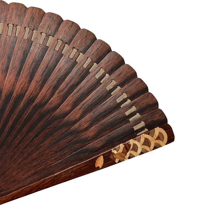 VALEDO, Firenze, Spain, inlaid wood, blue sea wave, leatherfolding fanin leather and paulownia wood box