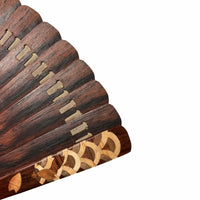 VALEDO, Firenze, Spain, inlaid wood, blue sea wave, leatherfolding fanin leather and paulownia wood box