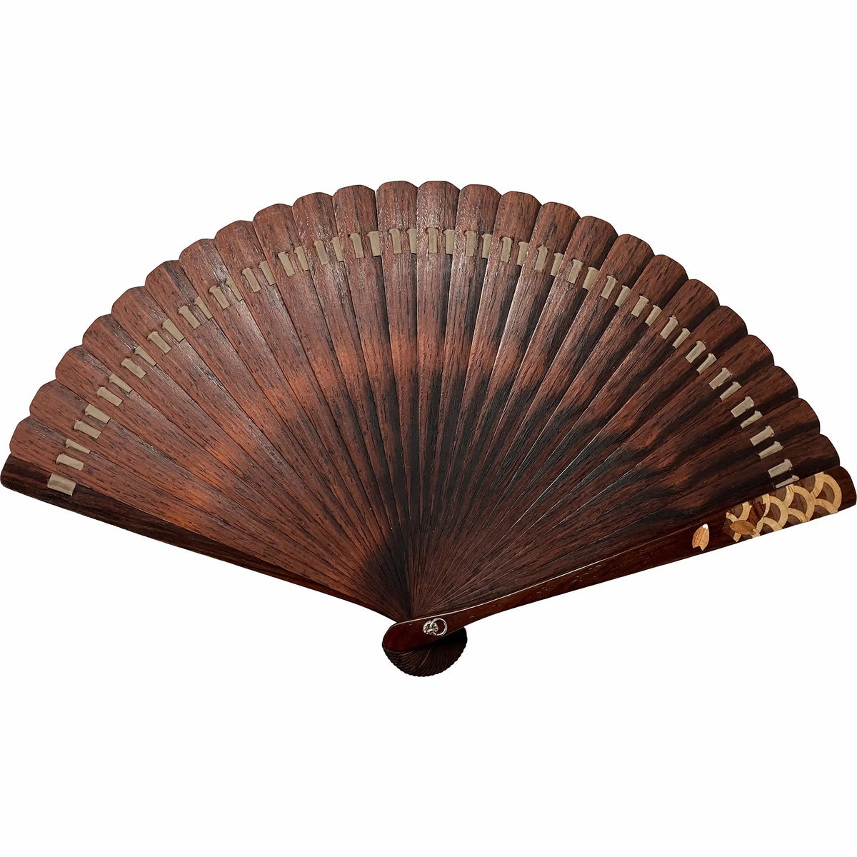 VALEDO, Firenze, Spain, inlaid wood, blue sea wave, leatherfolding fanin leather and paulownia wood box