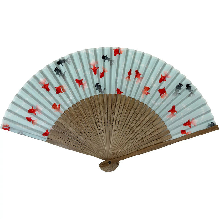Eventail pliant à motif Edo No.02 Poisson rouge, couleur menthe
