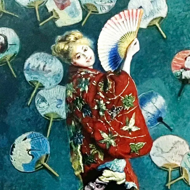 Claude Monet "La Japonaise" Eventail Ukiyoe, grue.