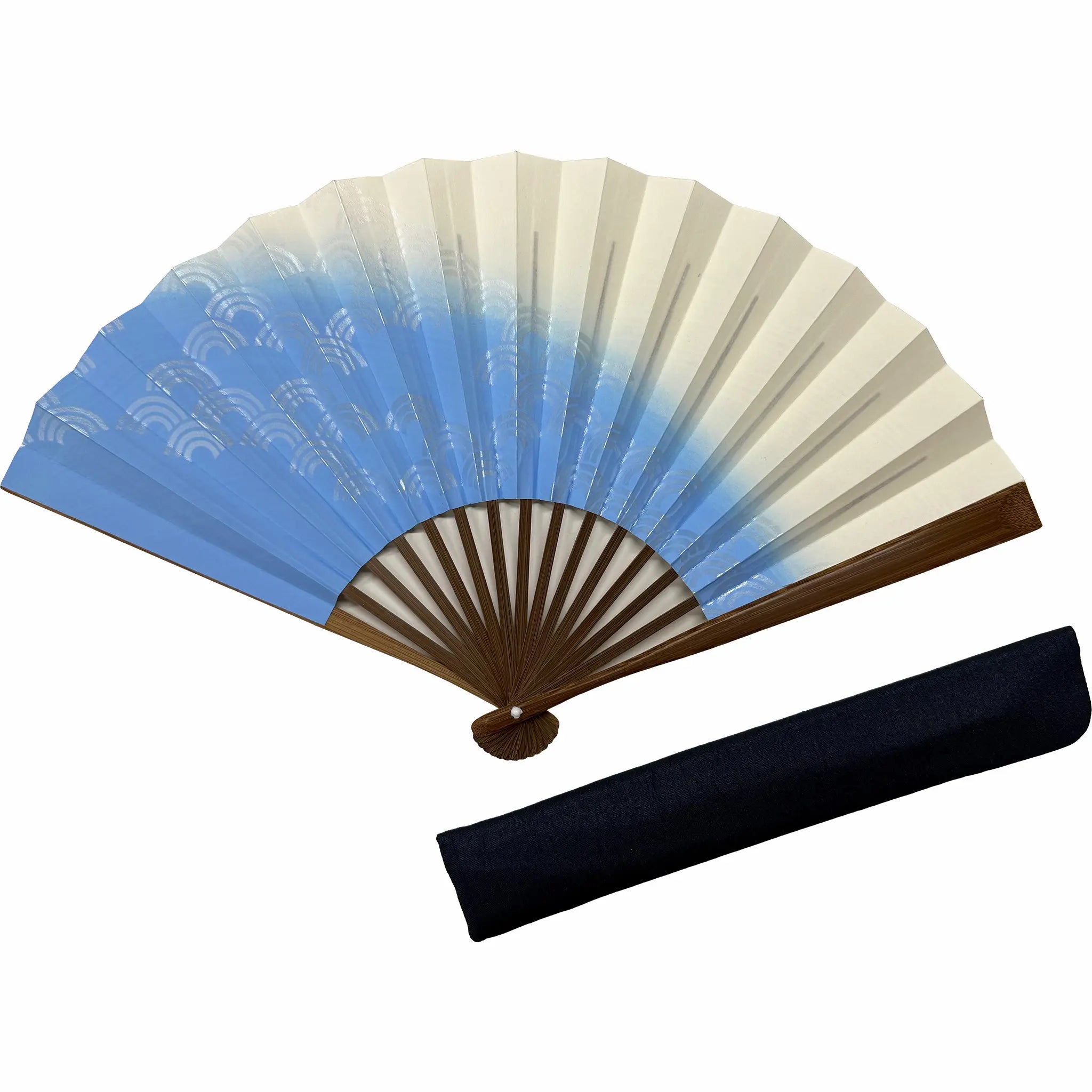 Traditional pattern, specially selected Edofolding fanSet in paulownia box, blue sea wave