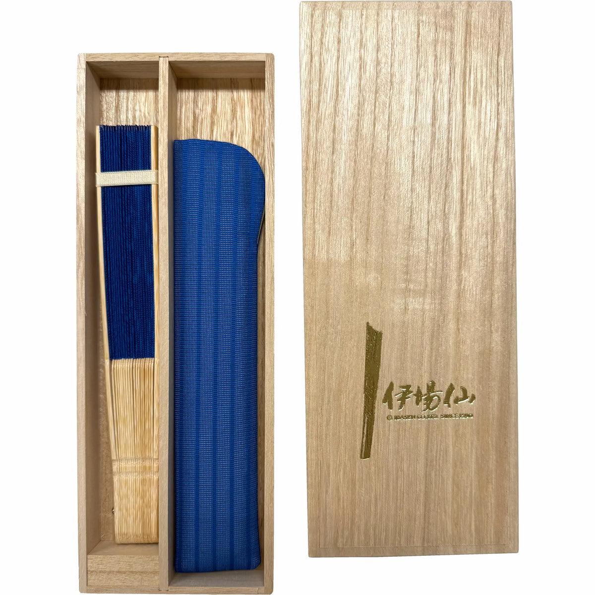 Special selection gauze silkfolding fanSet, in paulownia box, lapis lazuli color
