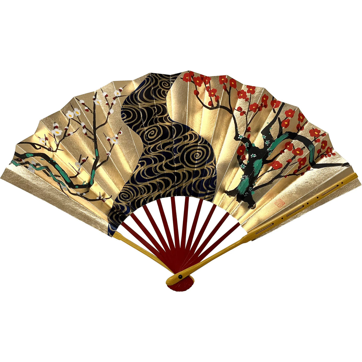 【名入れ専用】春慶塗 飾り扇子 紅白梅 扇子立て 箱つき