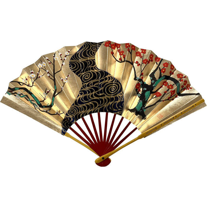 【名入れ専用】春慶塗 飾り扇子 紅白梅 扇子立て 箱つき