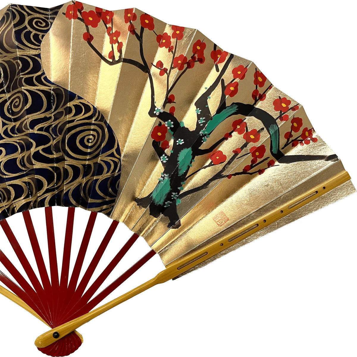 【名入れ専用】春慶塗 飾り扇子 紅白梅 扇子立て 箱つき
