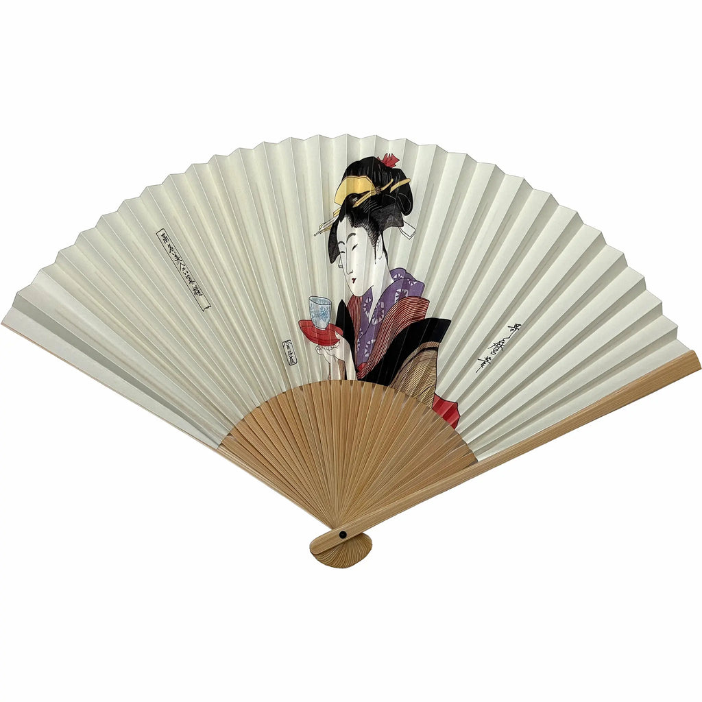 勝川春章 美人図 浮世絵 センス扇子 扇子置き付き 宮脇賣扇庵 直筆