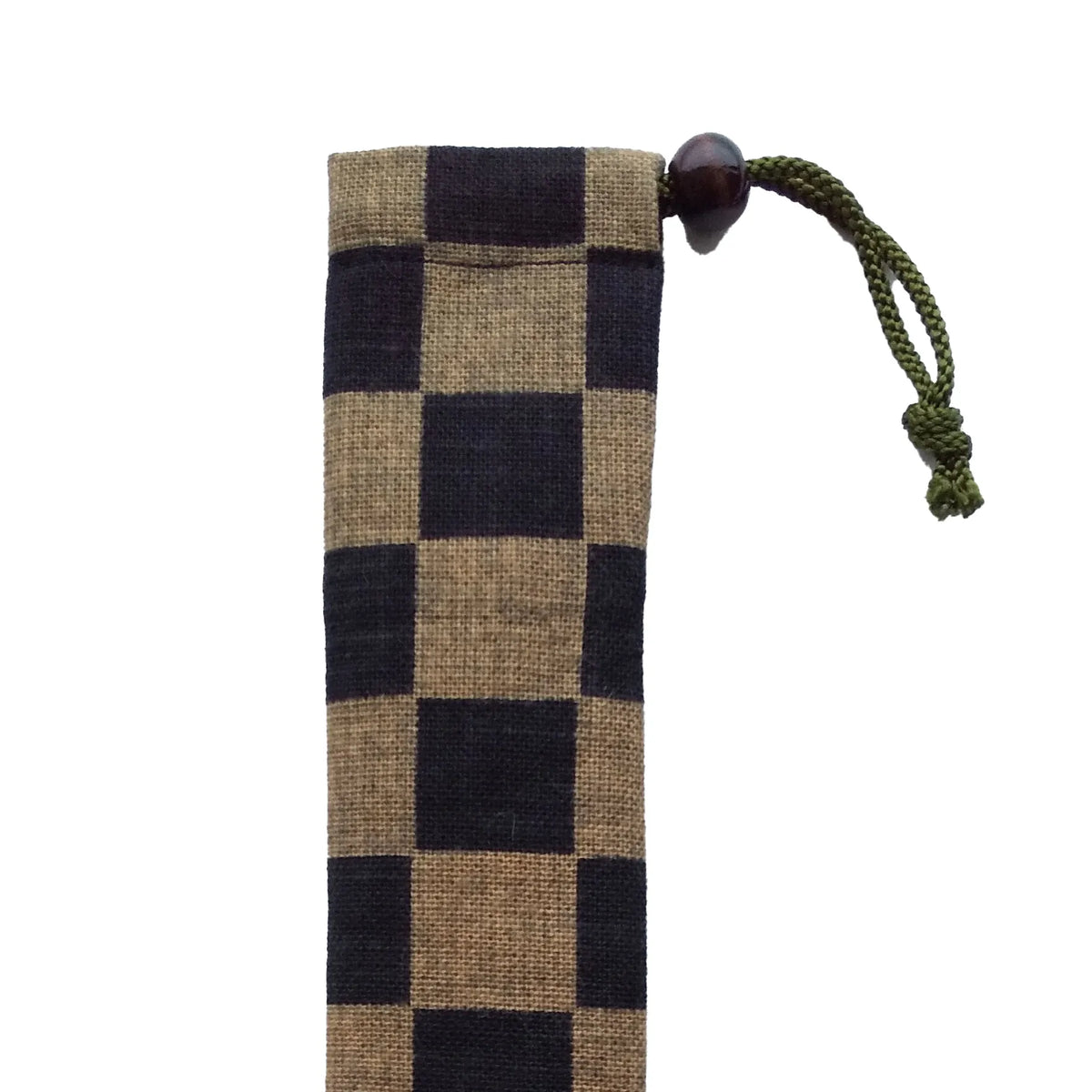 Ibasen folding fanPouch with string, checkered, for 8.5", black check