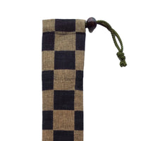Ibasen folding fanPouch with string, checkered, for 8.5", black check
