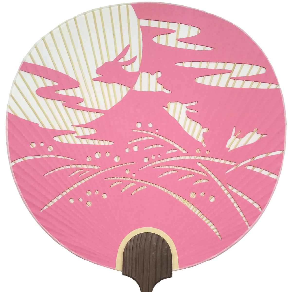 Tsu Uchiwa gravé, papier japonais fait à la main, rose.