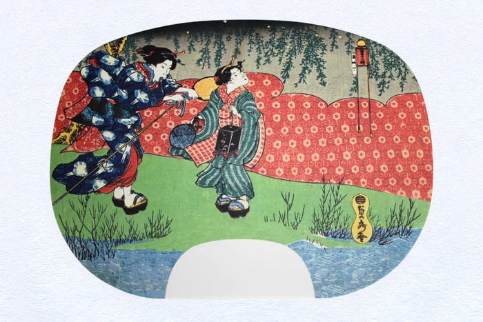 IbasenPeinture pour éventail imprimée n° 20 Sadahide, chasse aux lucioles.