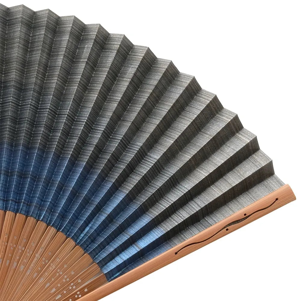 Eventail ShikebikiFaible, double face, bleu, 7,5".