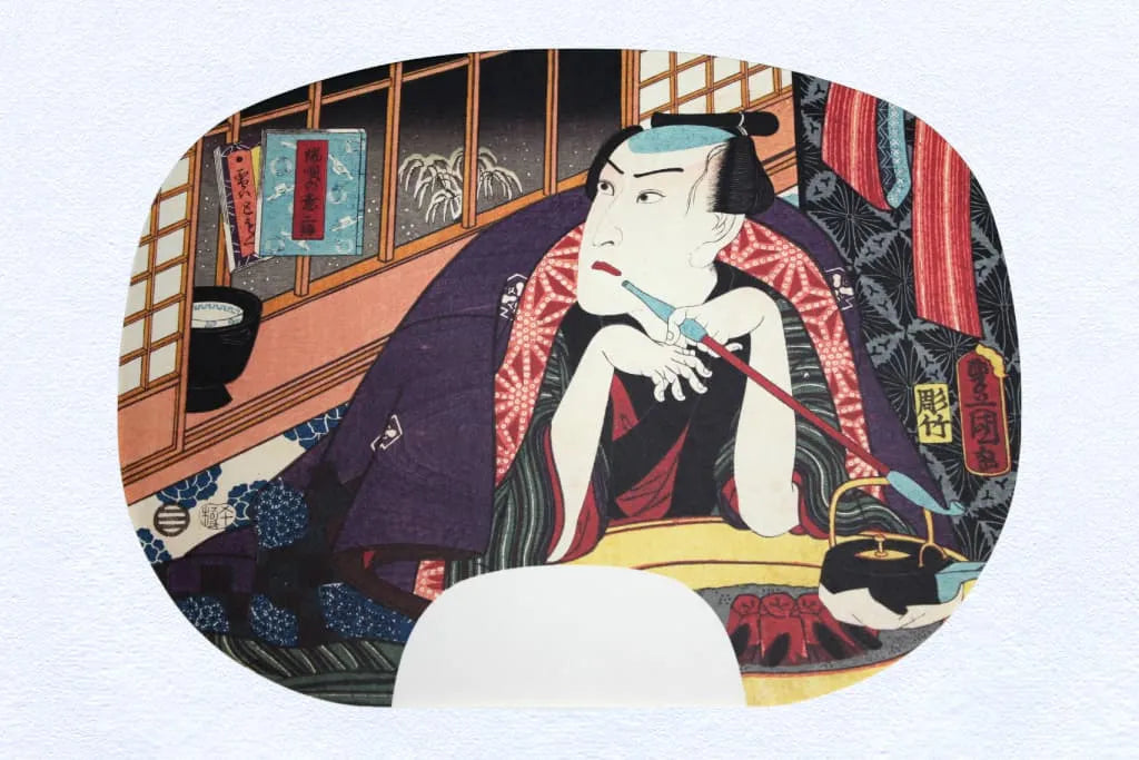 Ibaseneditionround fanPainting No.19 Toyokuni Carved bamboo