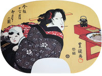 IbasenGedruckte Fächermalerei von Utagawa Toyokuni I. Zwölf Monate im modernen Stil Nr.4 Ugetsu (April im Mondkalender).