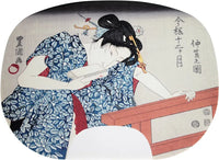 IbasenGedruckte Fächermalerei von Utagawa Toyokuni I. Die Zwölf Monate des Ima-Yoshu No.5 Naka (Mai im Mondkalender).