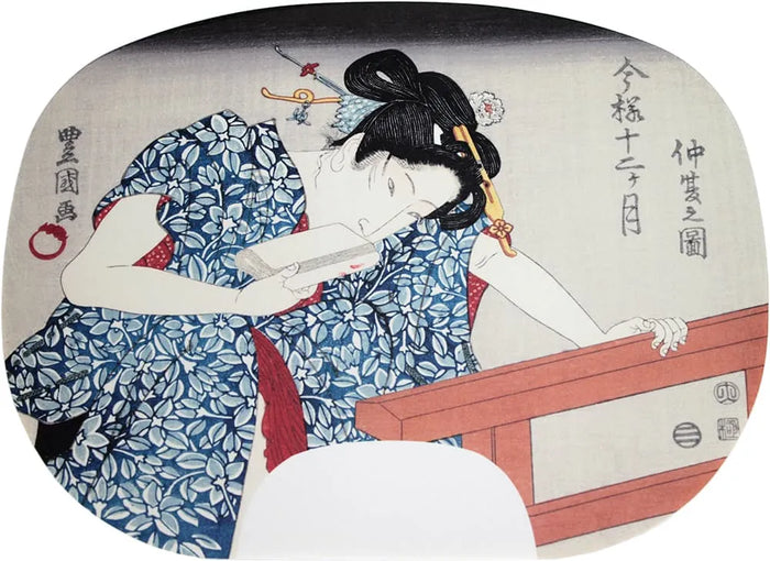 IbasenPeinture d'éventail imprimée d'Utagawa Toyokuni I. Les douze mois de l'Ima-Yoshu n° 5 Naka (mai dans le calendrier lunaire).