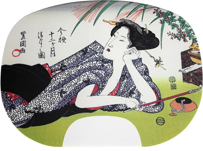 IbasenPeinture d'éventail imprimée d'Utagawa Toyokuni I. Douze mois en style moderne n° 8 Seigetsu (huitième mois du calendrier lunaire).