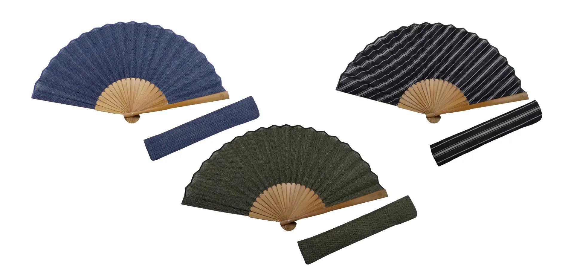中古　小千谷縮　扇子柄　麻着物 IONO］小千谷縮（おぢやちぢみ） 扇子 格子 黒 - 退職祝い｜定年
