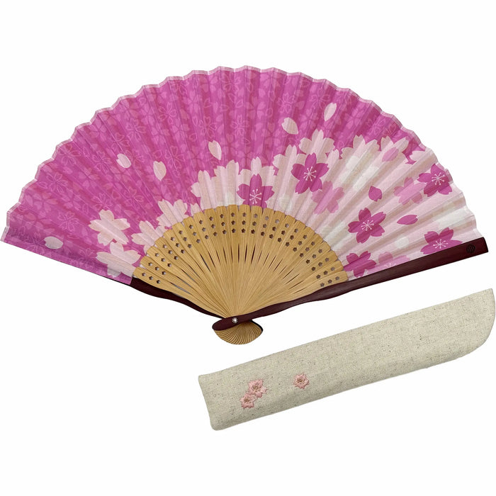 IbasenOriginal cherry blossom folding fan set (pink) (in folding fan bag and paper box)