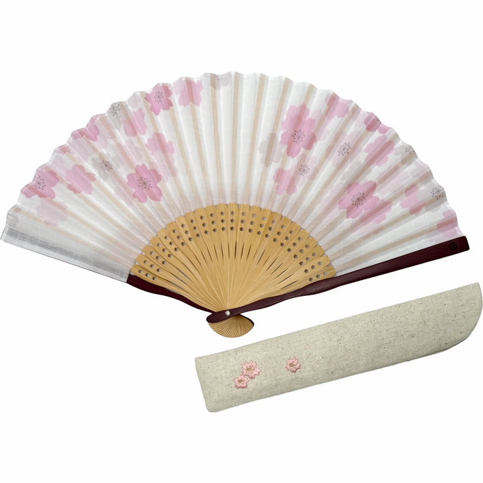 IbasenOriginal cherry blossom folding fan set (in folding fan bag and paper box) (white)