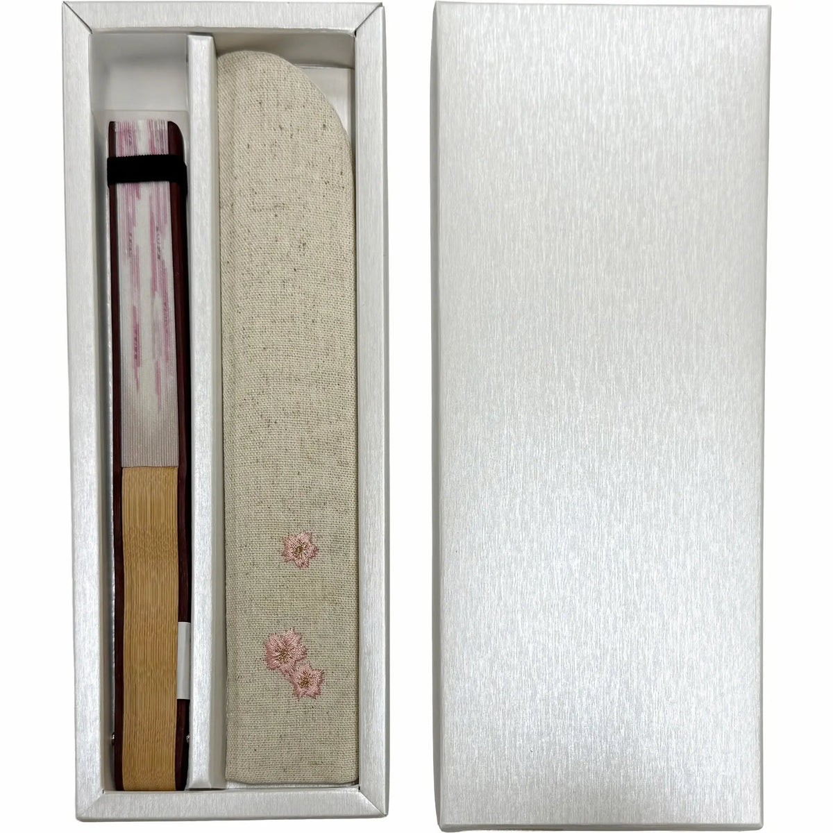 IbasenOriginal cherry blossom folding fan set (in folding fan bag and paper box) (white)