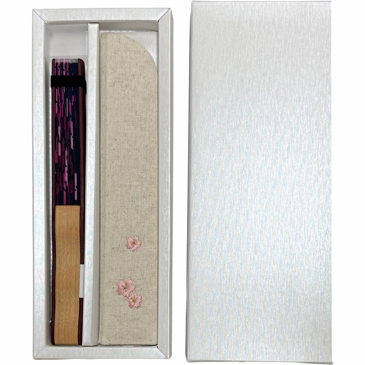 IbasenOriginal cherry blossom folding fan set (with folding fan bag and paper box) (navy blue)