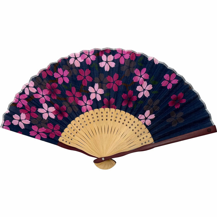 IbasenOriginal cherry blossom folding fan set (with folding fan bag and paper box) (navy blue)