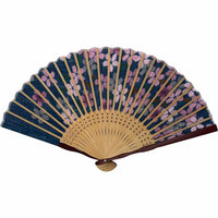 IbasenOriginal cherry blossom folding fan set (with folding fan bag and paper box) (navy blue)