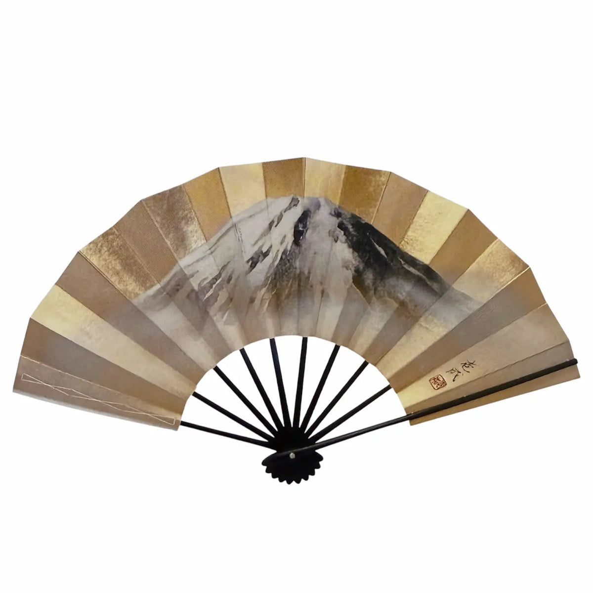 8-A 手押金銀両面箔　飾り扇子　富士山/紅白梅