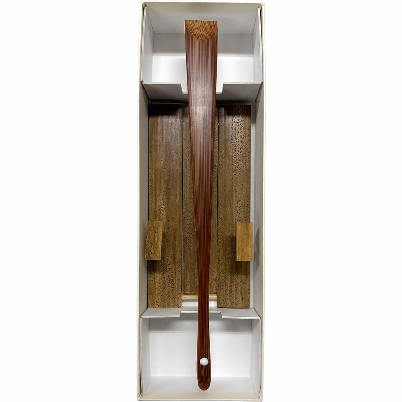 Fan stand with set box for 7.5" fan, sesame (sesame) bamboo, mini, with "decorative fan" in red letters on the box