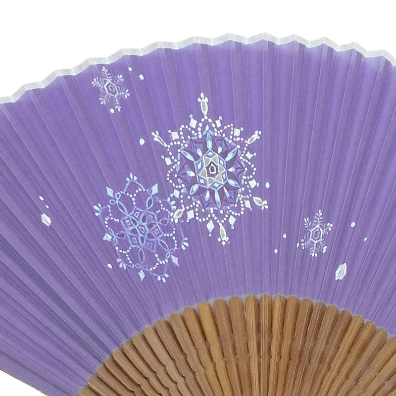 Snowflake illustration on silk fan, hand-painted + silk fan (coral and dragonflower colors only)