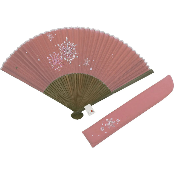 Snowflake illustration on silk fan, hand-painted + silk fan (coral and dragonflower colors only)