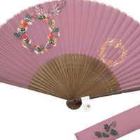 Christmas wreath illustration on a silk fan, hand-painted + silk fan (coral and dragonflower colors only)