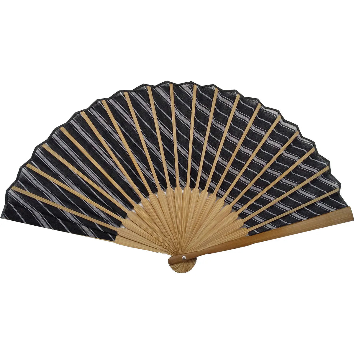 Ojiya-Shuku fan, black and white thick stripes, with fan pouch, in a paulownia wood box