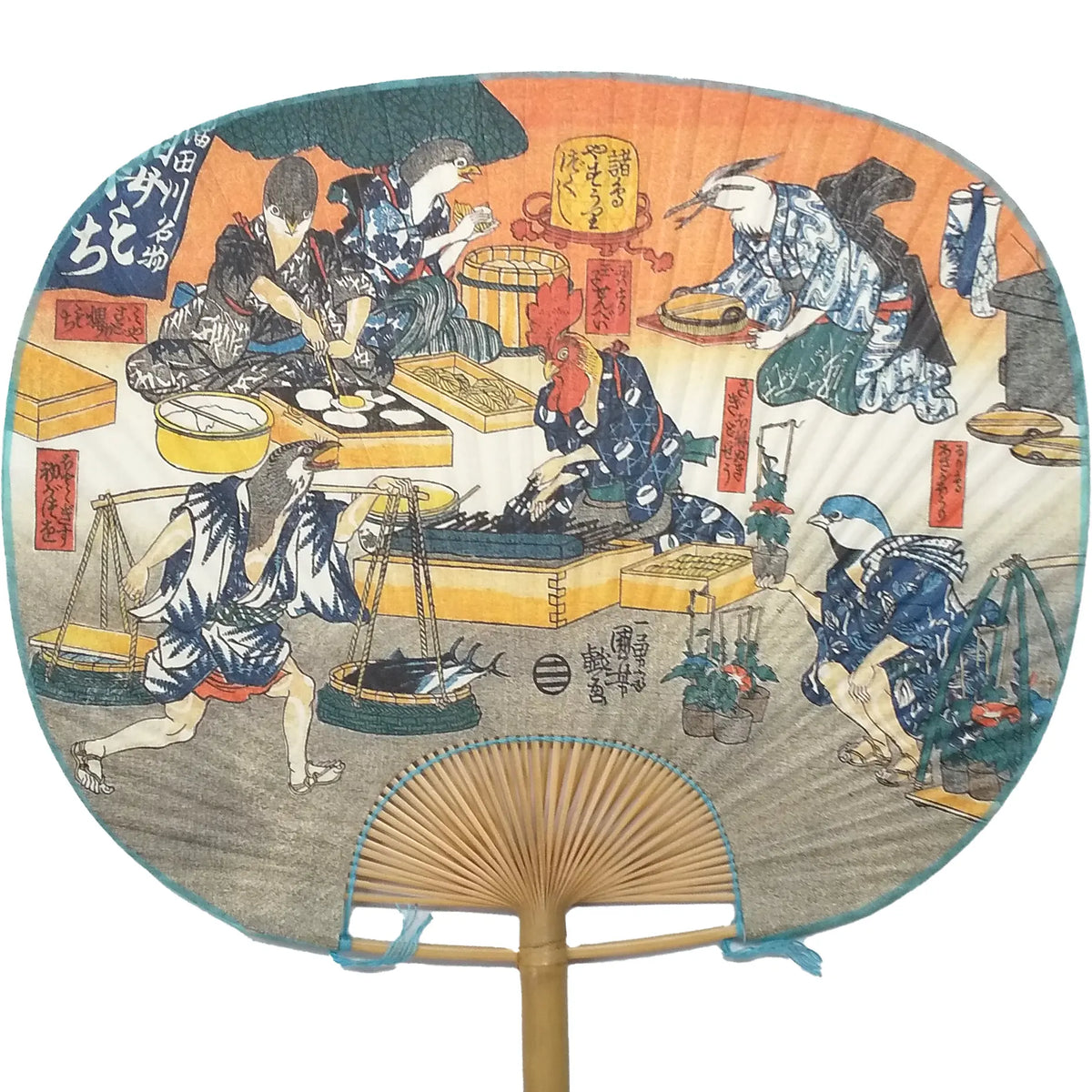 Ukiyoe : Utagawa Kuniyoshiho, divers oiseaux et quelques nénuphars.