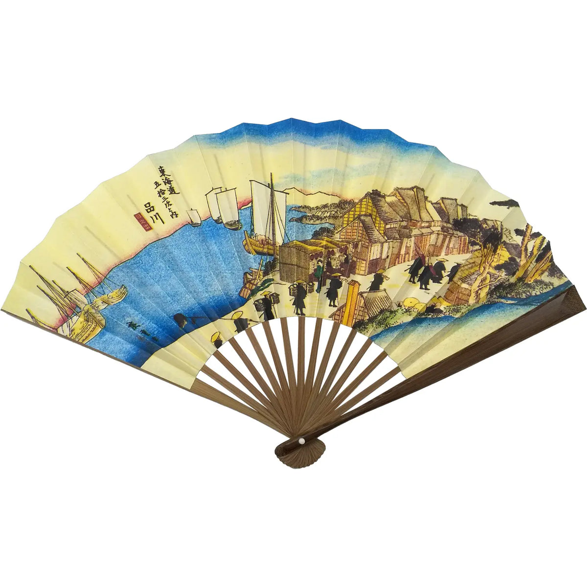 Edo folding fan No.32 Ukiyoe, 53 Stages of the Tokaido Highway, Shinagawa, Hinode