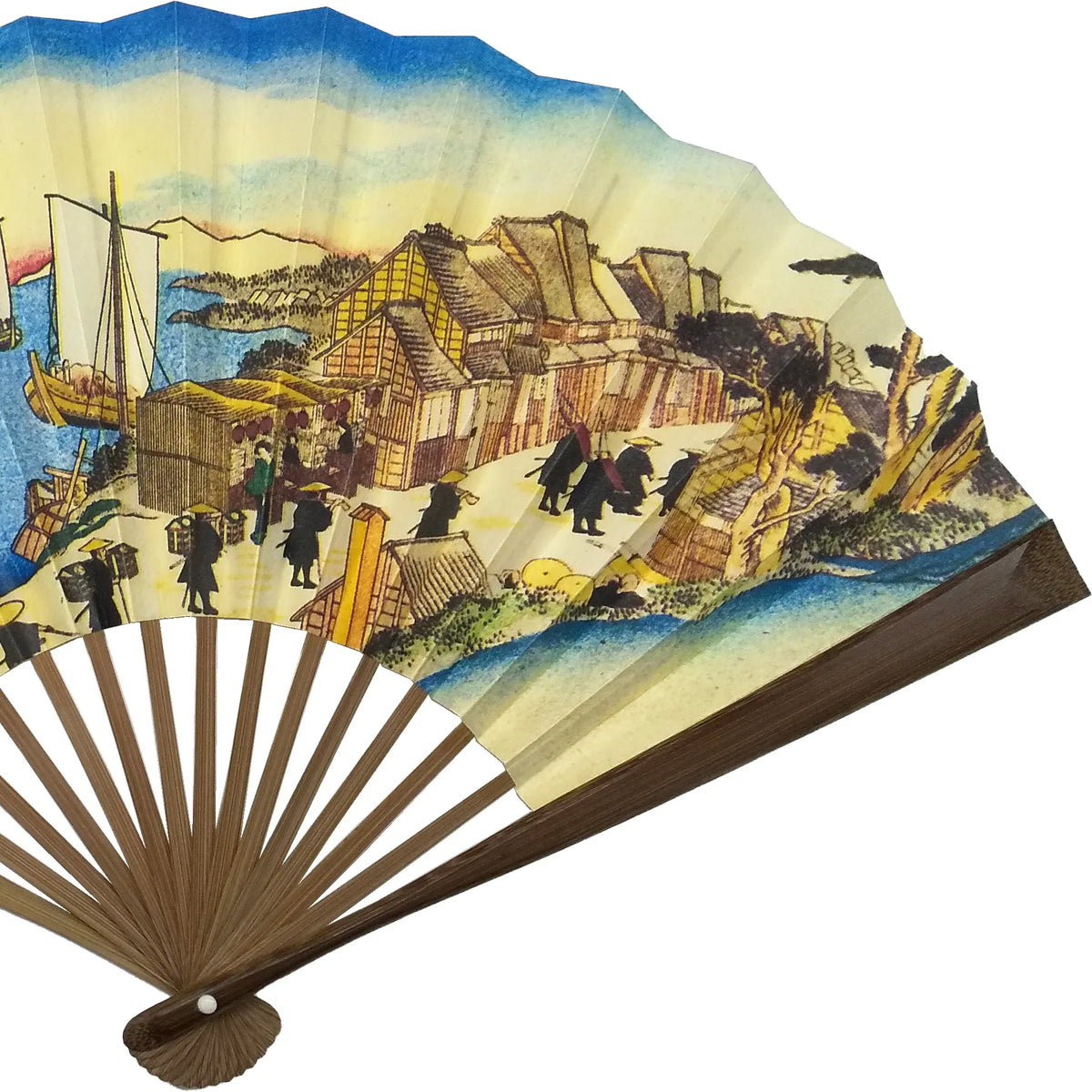 Edo folding fan No.32 Ukiyoe, 53 Stages of the Tokaido Highway, Shinagawa, Hinode