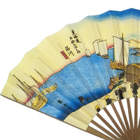 Edo folding fan No.32 Ukiyoe, 53 Stages of the Tokaido Highway, Shinagawa, Hinode