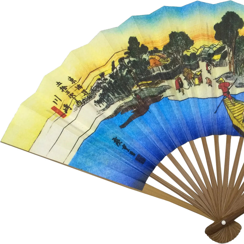 Edo fan No.33 Ukiyoe : Fifty-three Stages of the Tokaido Highway, Kawasaki, Rokugo Watership.