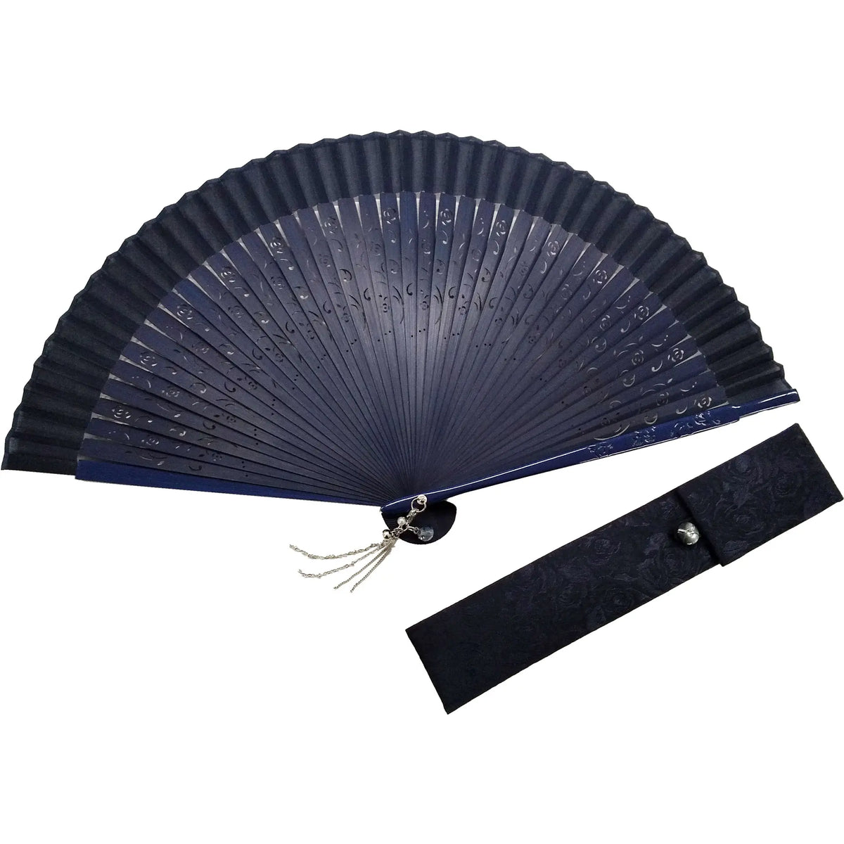 Rose Navy Fan & Fan Bag Set