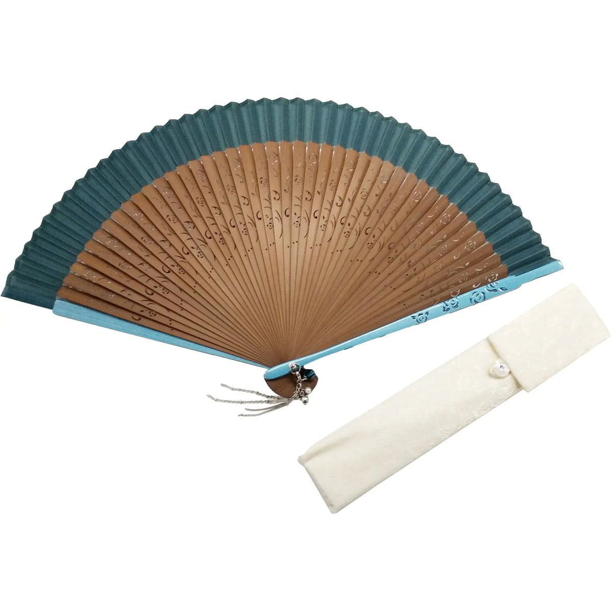 Rose Turquoise Fan & Fan Bag Set