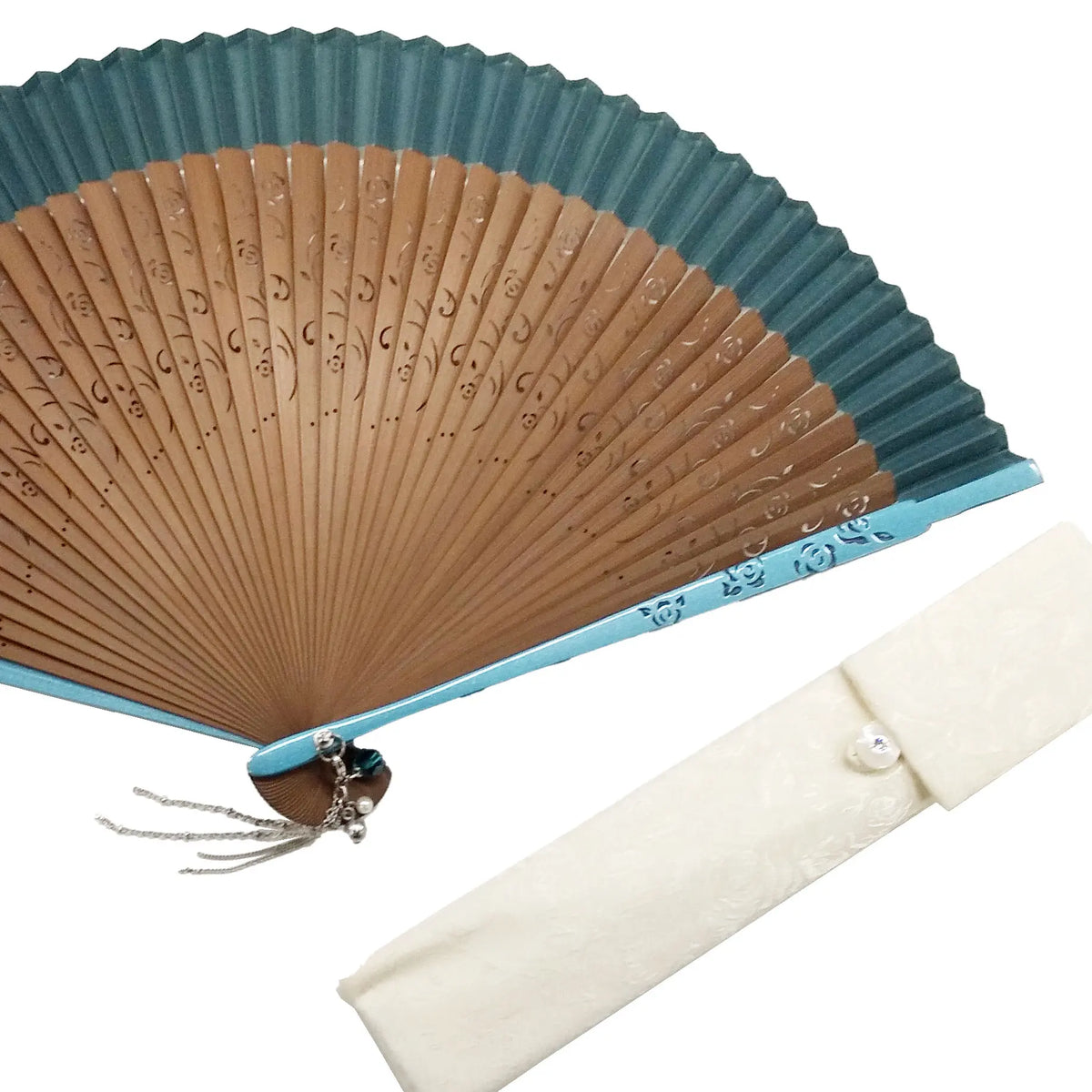 Rose Turquoise Fan & Fan Bag Set