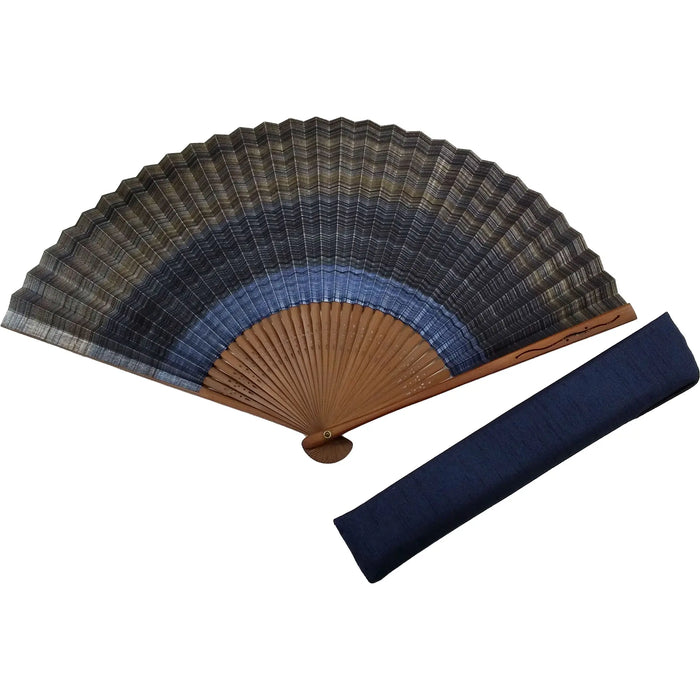 [Ideal für den Vatertag] Shimebiki-Fächer, Kasumi, doppelseitig, blau, 7,5", Fächer-Taschen-Set, in Pappschachtel.