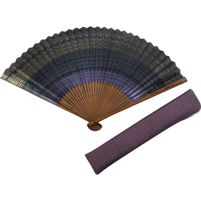 Perfect for Father's Day] Shimebiki fan, Kasumi, double-sided, purple, 7.5", fan bag set, paper boxed