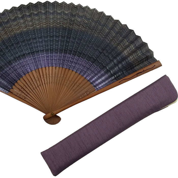 Perfect for Father's Day] Shimebiki fan, Kasumi, double-sided, purple, 7.5", fan bag set, paper boxed