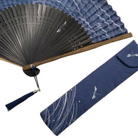Set of folding fan and fan bag, summer haze, navy blue