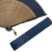 folding fan&folding fanBag set, modern arrow pattern, navy blue, in paulownia box